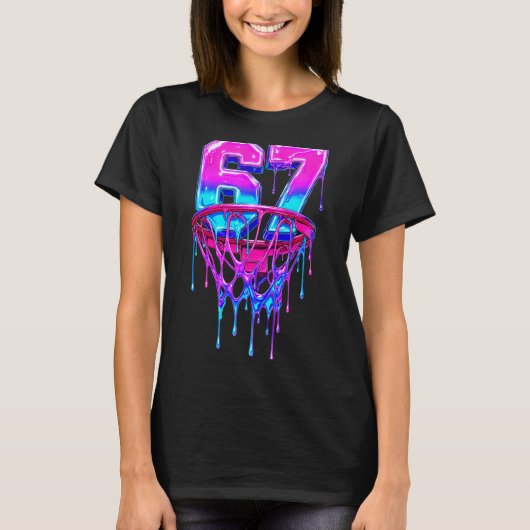 67 Basketbal Drip Zes Zeven Grappig T-shirt (Voorkant)