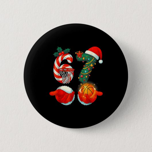67 Basketbal Kerstman Zes Zeven Meme Kerst Srt M Ronde Button 5,7 Cm (Voorkant)