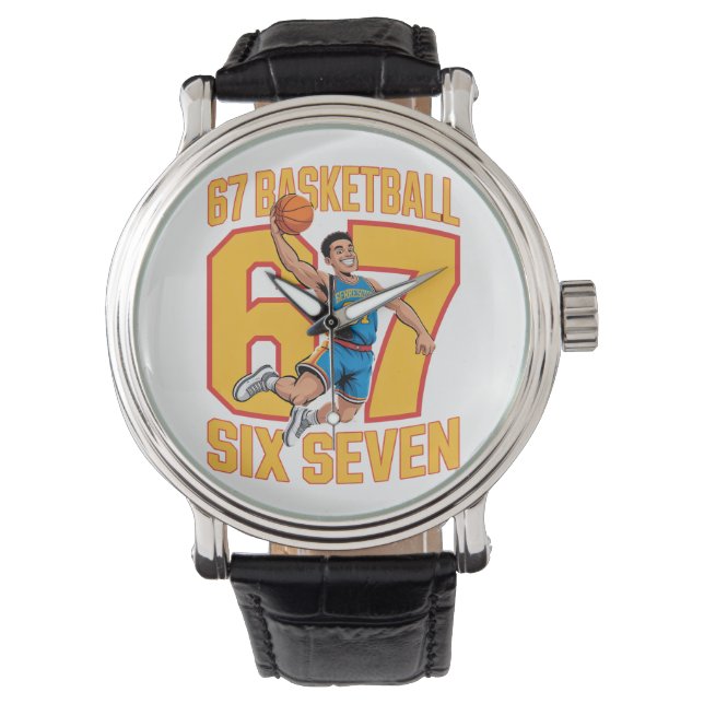 67 Basketbal Six Seven Meme Horloge (Voorkant)
