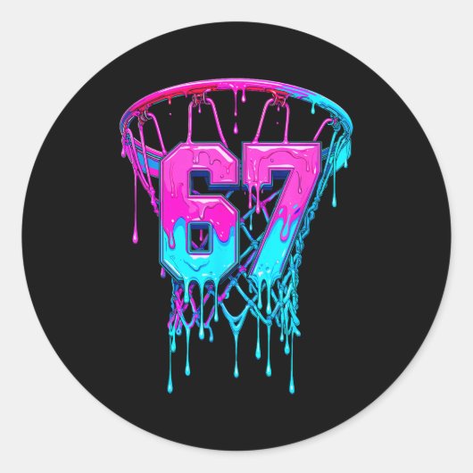 67 Basketball Drip Six Seven Funny  Ronde Sticker (Voorkant)