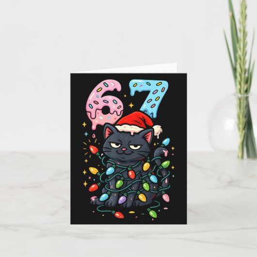 67 Black Cat Christmas Ice Cream Drip Santa Hat Si Kaart (Voorkant)