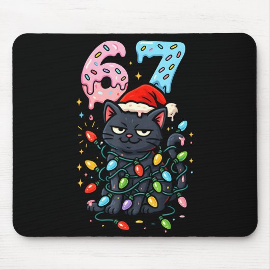67 Black Cat Christmas Ice Cream Drip Santa Hat Si Muismat (Voorkant)