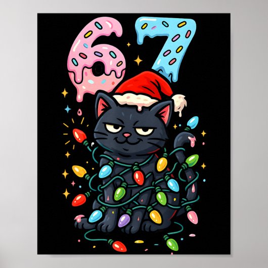 67 Black Cat Christmas Ice Cream Drip Santa Hat Si Poster (Voorkant)