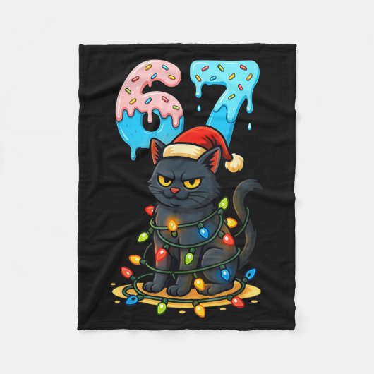 67 Black Cat Santa Hat Christmas Lights Drip For G Fleece Deken (Voorkant)