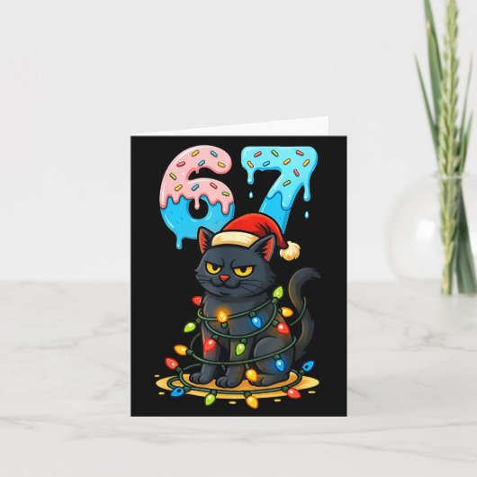 67 Black Cat Santa Hat Christmas Lights Drip For G Kaart (Voorkant)