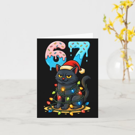67 Black Cat Santa Hat Christmas Lights Drip For G Kaart (Gele Bloem)