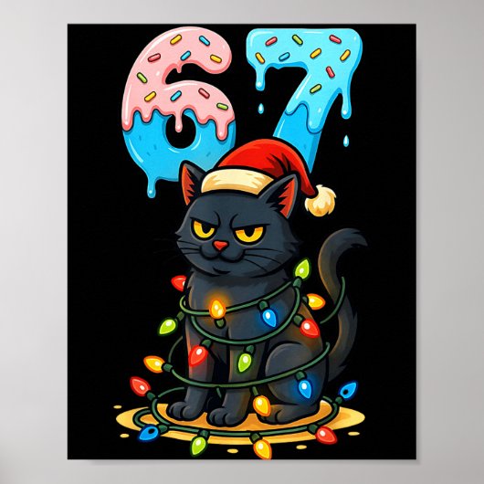 67 Black Cat Santa Hat Christmas Lights Drip For G Poster (Voorkant)