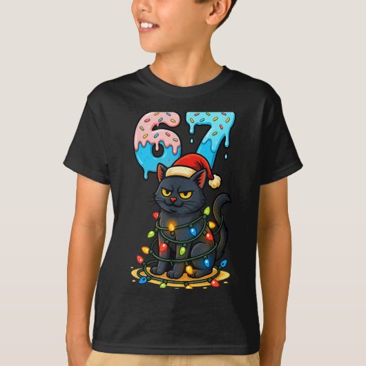 67 Black Cat Santa Hat Christmas Lights Drip For G T-shirt (Voorkant)