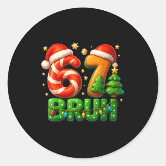 67 Bruh Christmas Candy Cane Gingerbread Design Xm Ronde Sticker (Voorkant)