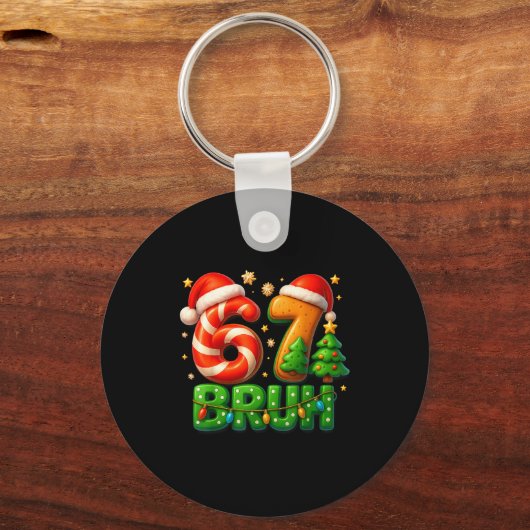 67 Bruh Christmas Candy Cane Gingerbread Design Xm Sleutelhanger (Voorkant)