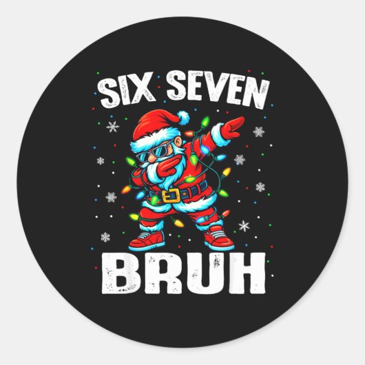 67 Bruh Christmas Six Seven Meme Dab Santa Ronde Sticker (Voorkant)