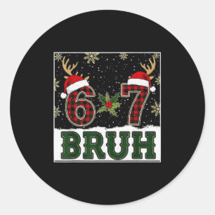 67 Bruh Grappige Kerst Geruite Rendierhoorns Kerst Ronde Sticker