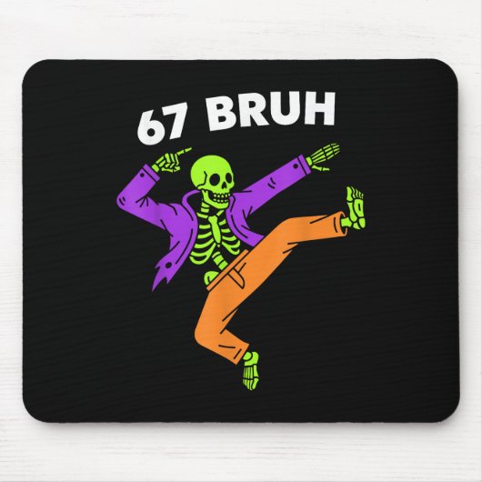 67 Bruh Halloween Dabbing Skelet Meme 6 7 Nummer Muismat (Voorkant)