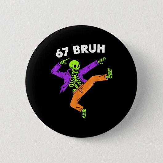 67 Bruh Halloween Dabbing Skelet Meme 6 7 Nummer Ronde Button 5,7 Cm (Voorkant)