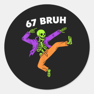67 Bruh Halloween Dabbing Skelet Meme 6 7 Nummer Ronde Sticker