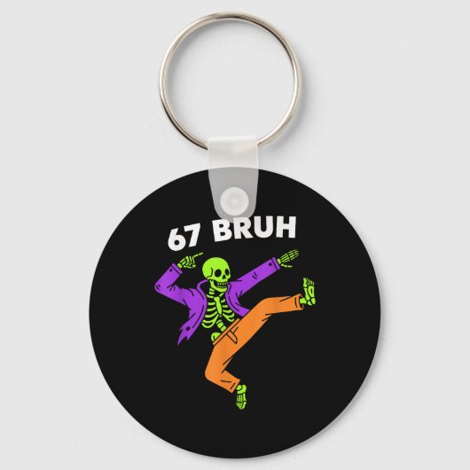 67 Bruh Halloween Dabbing Skelet Meme 6 7 Nummer Sleutelhanger (Voorkant)