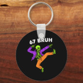 67 Bruh Halloween Dabbing Skelet Meme 6 7 Nummer Sleutelhanger (Voorkant)