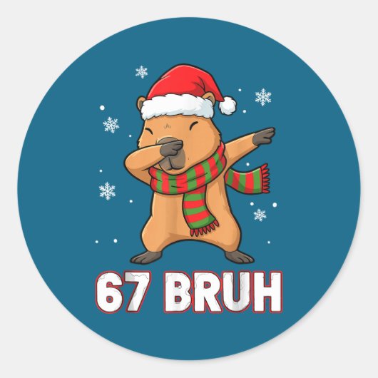 67 Bruh Six Seven Meme Capybara Christmas Kids Boy Ronde Sticker (Voorkant)