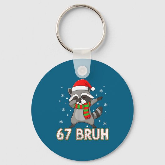 67 Bruh Six Seven Meme Raccoon Christmas Kids Boys Sleutelhanger (Voorkant)