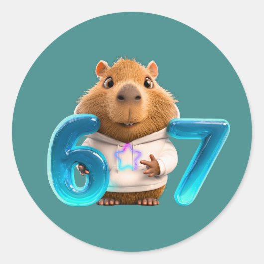 67 Capy – Cute Capybara Ronde Sticker Teal Editie (Voorkant)