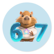 67 Capy – Zachte Capybara Ronde Sticker Lichtblauw