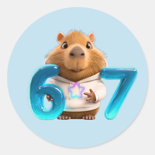 67 Capy – Zachte Capybara Ronde Sticker Lichtblauw (Voorkant)