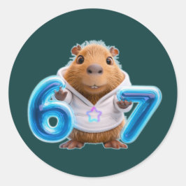 67 Capybara Ronde Sticker – Blauwe Gloed | Diep Te