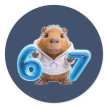 67 Capybara Ronde Sticker – Blauwe Gloed | Marineb