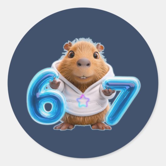 67 Capybara Ronde Sticker – Blauwe Gloed | Marineb (Voorkant)