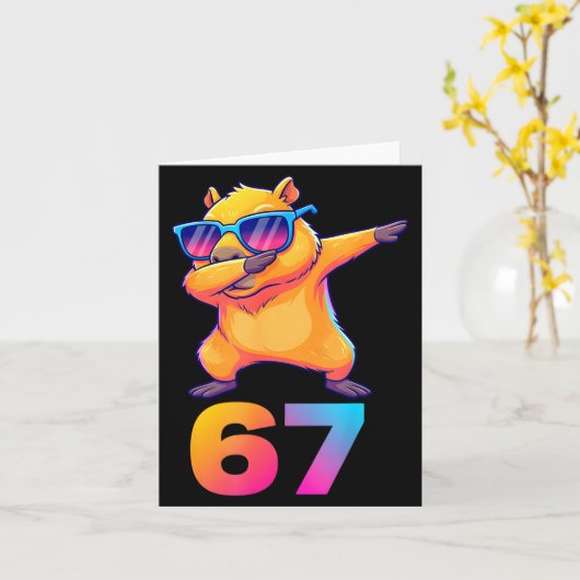 67 Capybara Six Seven Meme Animal Cool Capybara Da Kaart (Gele Bloem)