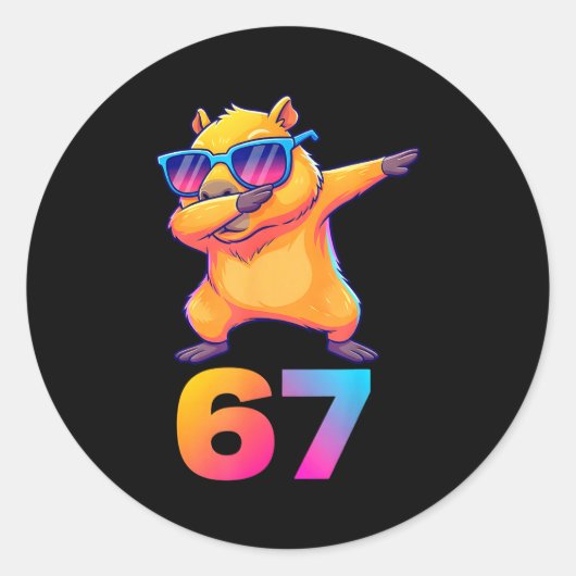 67 Capybara Six Seven Meme Animal Cool Capybara Da Ronde Sticker (Voorkant)