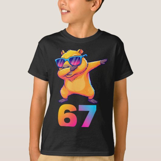 67 Capybara Six Seven Meme Animal Cool Capybara Da T-shirt (Voorkant)