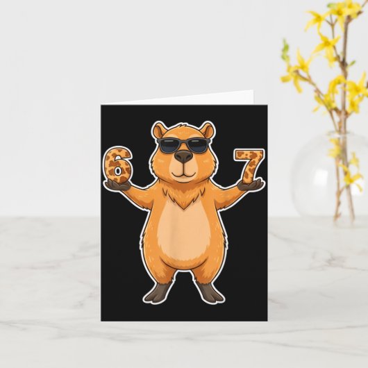 67 Capybara Sungles Gen Alpha Slang Funny Six Seve Kaart (Gele Bloem)