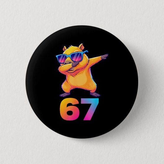 67 Capybara Zes Zeven Meme Dier Koele Capybara Da Ronde Button 5,7 Cm (Voorkant)
