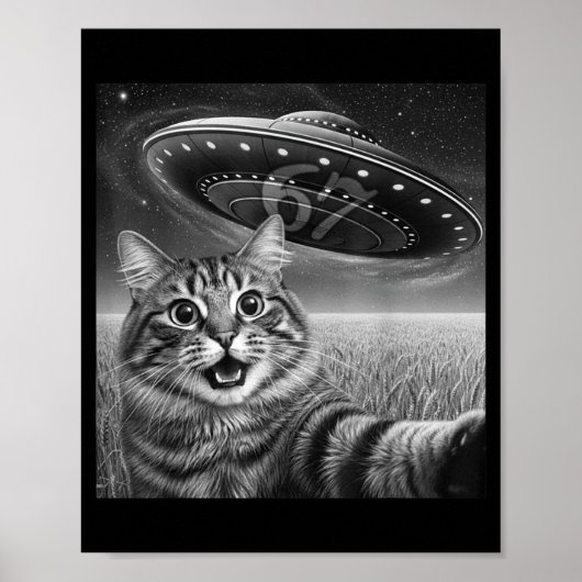 67 Cat Selfie With Alien Ufos Funny Cat Six Seven  Poster (Voorkant)
