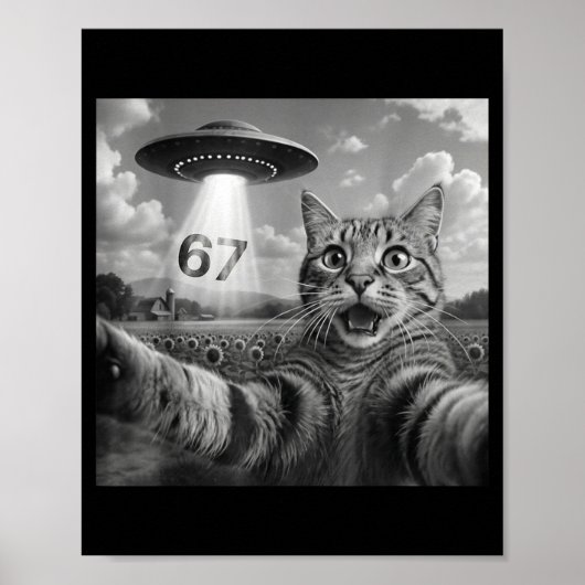 67 Cat Selfie With Alien Ufos Funny Cat Six Seven  Poster (Voorkant)