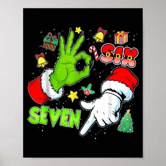 67 Christmas 6 7 Meme Elf Santa Pajamas Gen Alpha  Poster (Voorkant)