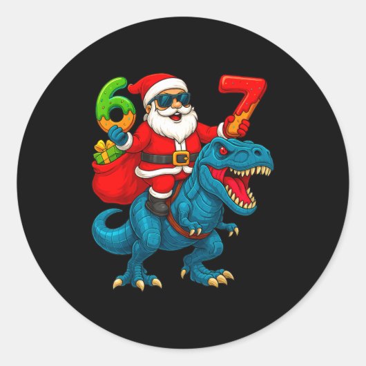 67 Christmas 6 7 Meme Funny Santa Six Seven Xmas B Ronde Sticker (Voorkant)