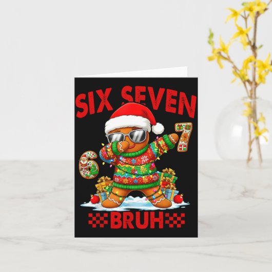 67 Christmas 6 7 Meme Gingerbread Man Xmas Pajamas Kaart (Gele Bloem)