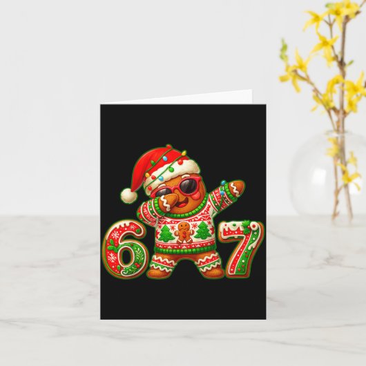 67 Christmas 6 7 Meme Gingerbread Man Xmas Pajamas Kaart (Gele Bloem)