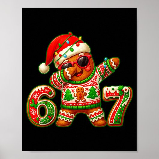 67 Christmas 6 7 Meme Gingerbread Man Xmas Pajamas Poster (Voorkant)