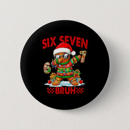 67 Christmas 6 7 Meme Gingerbread Man Xmas Pajamas Ronde Button 5,7 Cm (Voorkant)