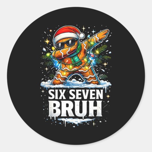 67 Christmas 6 7 Meme Gingerbread Man Xmas Pajamas Ronde Sticker (Voorkant)