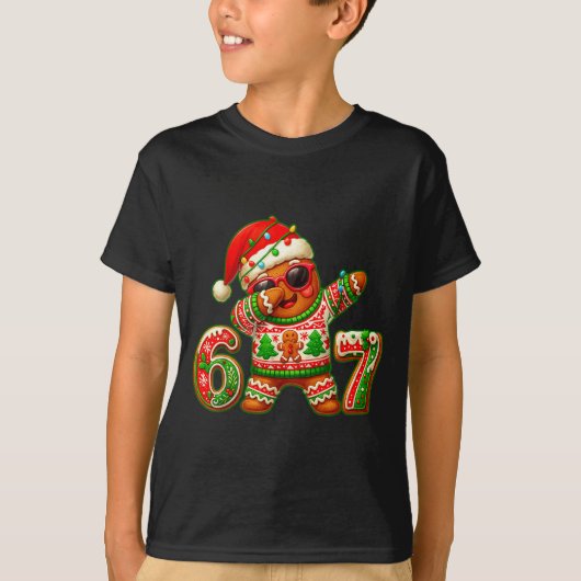67 Christmas 6 7 Meme Gingerbread Man Xmas Pajamas T-shirt (Voorkant)