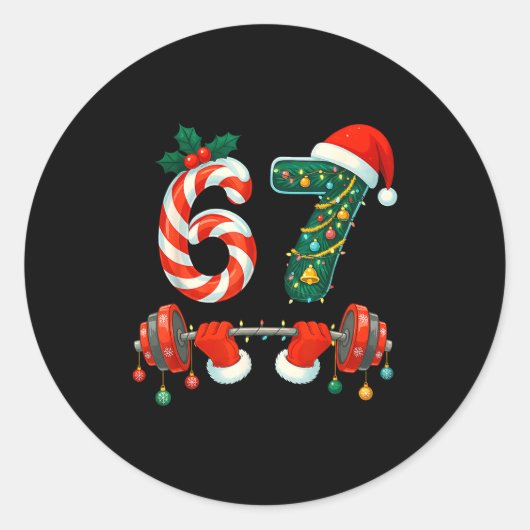 67 Christmas 6 7 Meme Gym Workout Fitness Men Wome Ronde Sticker (Voorkant)