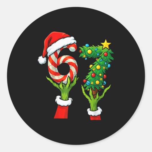 67 Christmas 6 7 Meme Hands Holiday Gen Alpha For  Ronde Sticker (Voorkant)