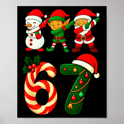 67 Christmas Dabbing Santa Elf Snowman Funny Six S Poster (Voorkant)