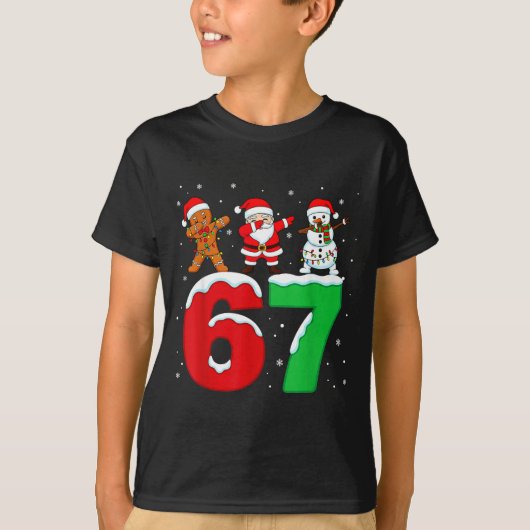 67 Christmas Dabbing Santa Snowman Funny Six Seven T-shirt (Voorkant)
