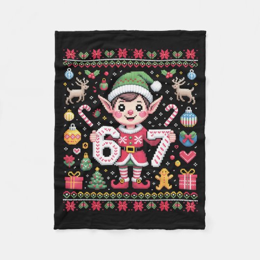 67 Christmas Elf Ugly Sweater Cute 6 7 Meme Xmas B Fleece Deken (Voorkant)