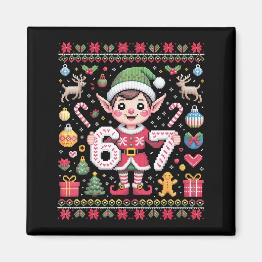 67 Christmas Elf Ugly Sweater Cute 6 7 Meme Xmas B Magneet (Voorkant)